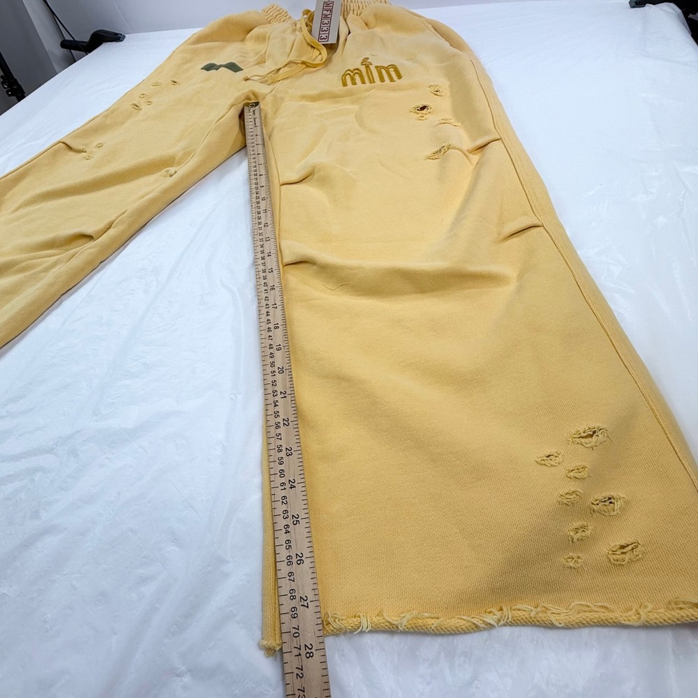 MFM333 Distressed Sweatpants Yellow Wide Leg Streetwear Joggers Mens Medium NEW - Picture 5 of 8